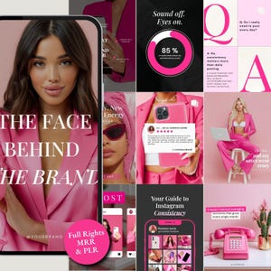 Plantillas de Instagram para redes sociales en color rosa / 35 publicaciones modernas en Canva / Feed para creadores de contenido femenino / Gráficos SMM editables / PLR y MRR