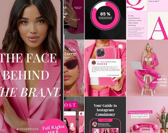 Pink Social Media Manager Instagram Templates | 35 Trendy Canva Posts | Girly Content Creator Feed | Editable SMM Graphics | PLR & MRR