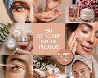 Skincare Stock Photos Bundle | 50 Beauty Stock Photos for Social Media | MRR PLR Content for Beauty Spa Branding