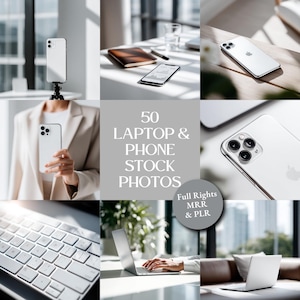 Photos de stock pour ordinateur portable et téléphone | Collection d'images de 50 appareils | Images flatlay esthétiques pour ordinateur portable pour les médias sociaux et le marketing sans visage