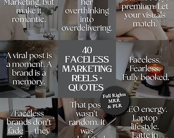 Faceless Marketing Reels + Quotes | 40 Aesthetic Viral Videos | Video Instagram Content | Canva Editable | PLR MRR Resell Rights