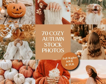Paquete de fotos de otoño acogedor / 70 imágenes estéticas otoñales / Fotos de stock de Halloween y estilo de vida de temporada / Producto digital PLR y MRR