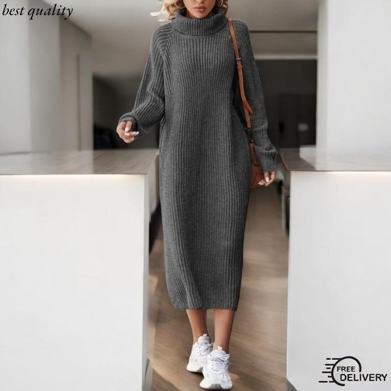 Loose Long Winter Fashion Knee-Length Sweater Dress Sweater