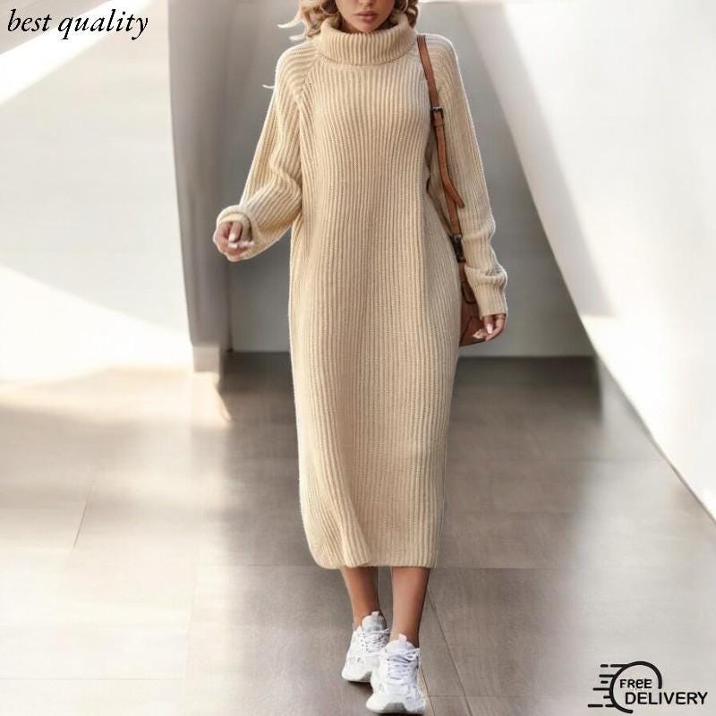 Women Autumn And Winter Casual Solid Color Lapel Long-Sleeved Knitted Dress main image 1