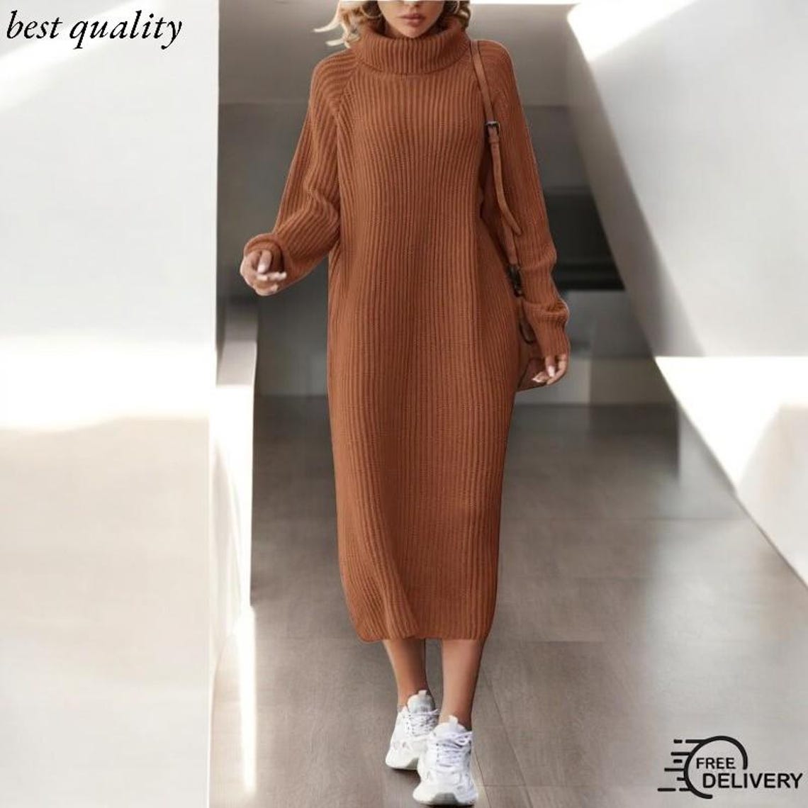 Loose Long Winter Fashion Knee-Length Sweater Dress Sweater main image 1