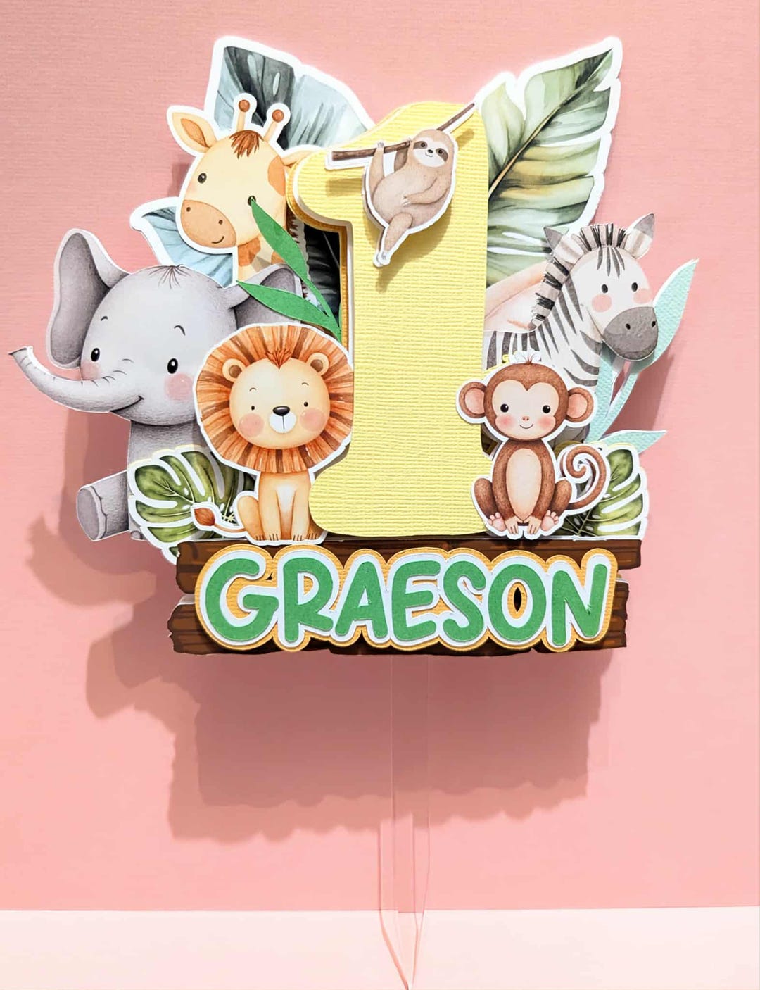 Safari Animal Cake Topper – Layered Jungle Birthday Decoration, Wild ...