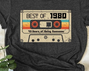 45th Birthday Shirt, Vintage 1980 Limited Edition Cassette T-Shirt, 45th Birthday Gift For Women, 45th Birthday Men Tee, 1980 Birthday Shirt