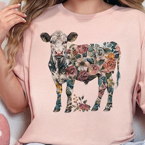 Floral Cow Roses Farm Shirt, Floral Cow Tee, Boho Cow Shirt, Farmer Shirt, Cow Shirt, Farm Girl Shirt, Country Shirt, Farming Shirt, Cow Tee