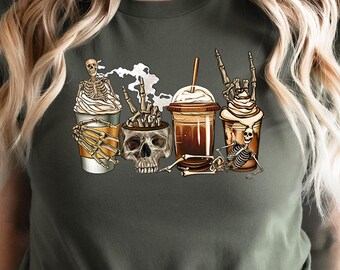 Skeleton Coffees Shirt, Coffee Skeleton Shirt, Halloween Shirt, Halloween Coffee, Coffee Shirt, Skeleton Shirt, Coffee Latte Shirt, Fall Tee