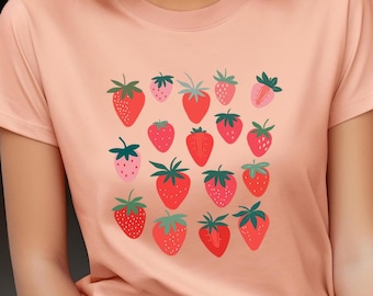 Strawberry Shirt, Strawberry Clothes ,Strawberry Tee, Garden Shirt ,Aesthetic Clothing, Cottagecore Clothes,Botanical Shirt,Strawberry Print
