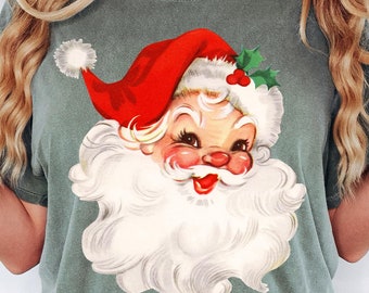 Comfort Colors® Christmas Santa Shirt, Retro Santa Shirt, Gift For Christmas, Retro Christmas Shirts, Christmas Shirt For Women, Santa Shirt