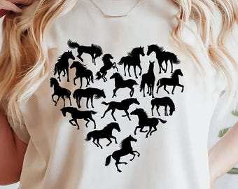 Horse Heart Shirt, Horse Lover Tee, Horses Heart T-Shirt, Horse Lover Gift, Horse Silhouette Shirt, Equestrian Tee, Gift For Horse Owner Tee