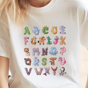 Alphabet Shirt, ABC Shirt, Animals Alphabet T-Shirt, Kingergarten Teacher Shirt, Alphabet Shirt for Teachers, Tescher Shirt, Kids Shirt