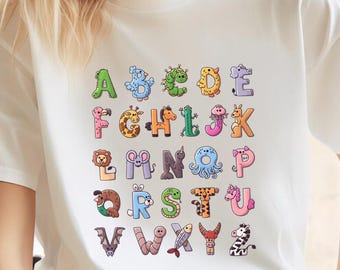 Alphabet Shirt, ABC Shirt, Animals Alphabet T-Shirt, Kingergarten Teacher Shirt, Alphabet Shirt for Teachers, Tescher Shirt, Kids Shirt