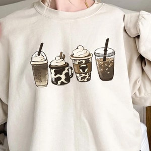 Cow Coffee Mug Sweatshirt, Coffee Cup Shirt, But First Coffee, Coffee Latte Lover Gift, Iced Coffee Shirt, Womens Crewneck, Cute Coffee Tee