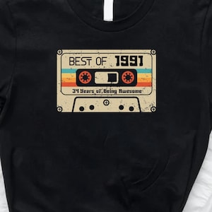 34th Birthday Shirt, Vintage 1991 Limited Edition Cassette T-Shirt, 34th Birthday Gift For Women, 34th Birthday Men Tee, 1991 Birthday Shirt
