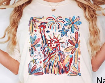 Retro 4th July Statue of Liberty Shirt, America USA Tees, America 4th July, 4th Of July, USA Flag, American Girl Shirt, America Flag Flower