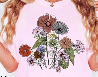 Women's Graphic Tees, Wildflower Shirt, Boho Floral Shirt, Inspirational Shirt, Flower Tshirt, Plant Lover Shirt,Gardener Shirt,Nature Lover