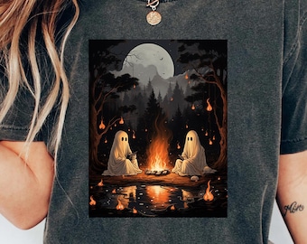 Retro Ghost Book Reading Camping Gothic Halloween Teachers Shirt, Ghost Book Reading Sweatshirt, Halloween Trip Shirt, Camping Gothic Shirt