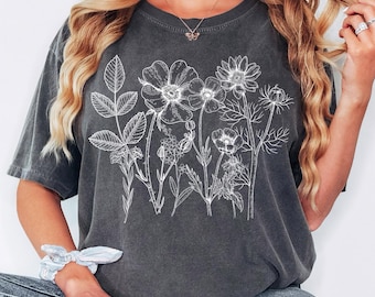 Comfort Colors® Vintage Pressed Flowers Shirt Boho Cottagecore Tshirt Botanical Floral Tee Wildflowers T Shirt Gift for Gardener Floral Tee