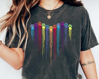 Colorful Dog Paw Heart Shirt, Dog Paw Shirt, Colorful Dog Heart Paw Tee, Gift Tee Dog Owner, Dog Lover Shirt, Paw Heart Shirt, Dog Mom Shirt