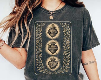 Comfort Colors® Bible Verse Three Hearts of the Holy Family Tee, Catholic Christian Prayer Gift, Catholic Gifts For Women, Catholic T-shirt