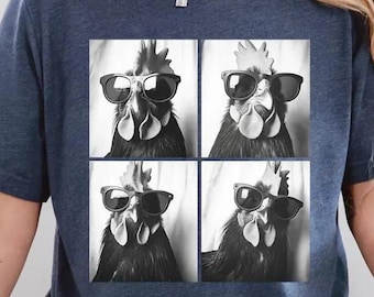 Photobooth Chicken Shirt, Funny Rooster Shirt, Funny Chicken Shirt, Chicken With Sunglasses, Farm Animal, Women Chicken Tees, Chicken Lover