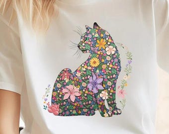 Cat Mom Shirt Floral Cat Shirt Purr Shirt Cat Mom Floral Cat Tee Cat Lover Shirt Animal Lover Tee Cat Lovers Shirt Gift for Mom Gift for Dad