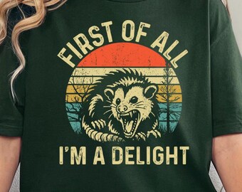 First Of All I'm A Delight Sarcastic Angry Opossum Lover Shirt, Cute Sarcastic, Sarcastic Self Love Shirt, Sarcasm Shirt, Opossum Lover Tee