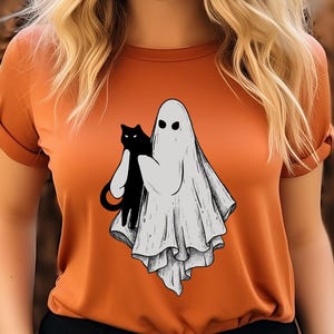 Сute Ghost Cat Shirt, Ghost Cat t-shirt, Cat Lovers Shirt, Retro Ghost Halloween, Halloween Cat T-shirt, Spooky Season, Funny Halloween Tee