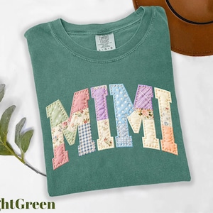 Comfort Colors® Faux Patchwork Floral Mama Shirt,Faux Embroidered Mom Shirt,Varsity Mom Tee,Patchwork Mama Shirt,Cottagecore Floral Mom Gift