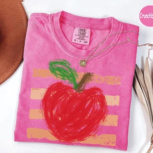 Comfort Colors® Coastal Apple Stripes Fall Teacher Mom Tee, back to school, elementary and high school, matching teacher faculty Shirts