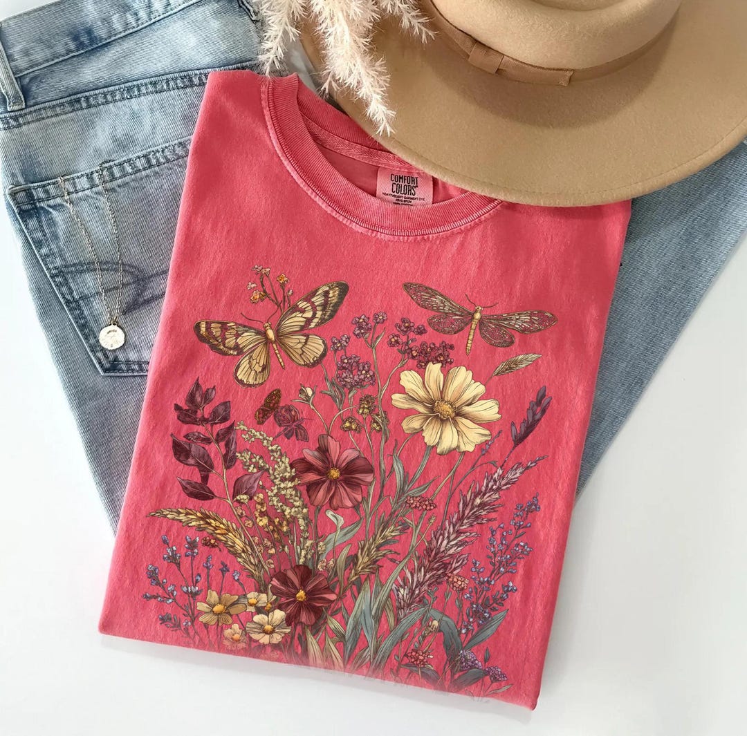 Comfort Colors® Vintage Pressed Flowers Shirt, Boho Cottagecore Tshirt ...