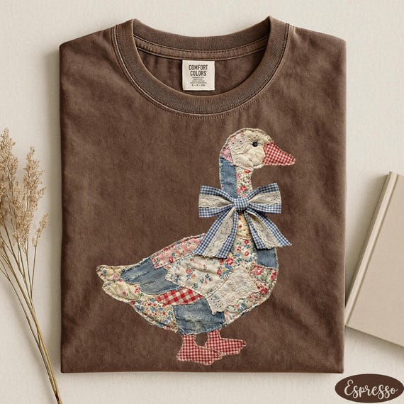 Comfort Colors® Faux Patchwork Grandmacore Goose Shirt,Easter graphic tee, floral retro coquette duck shirt, cottagecore gingham spring tee