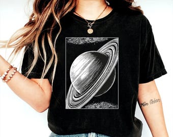 Rings of SATURN T-shirt in Black Aqua, Astronomy Gifts for Men or Women, Hubble Telescope Shirt, Galaxy Planet Print, Mens Graphic Tee,Space