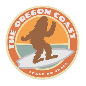 Oregon Coast Bigfoot Surfing Leave No Trace | Vinyl Sticker