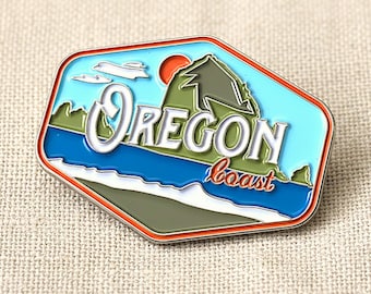 Pin de esmalte de Haystack Rock, costa de Oregón, recuerdo de Cannon Beach, diseño costero
