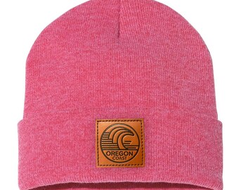 Oregon Coast Surf Ocean Waves | Leather Patch Beanie