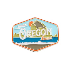 Oregon Coast Enamel Lapel Pin, Haystack Rock Pin, Cannon Beach Souvenir, Vintage Pin, Coastal Theme Gift
