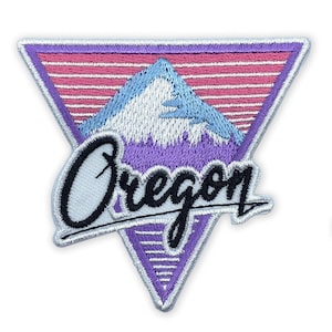 Oregon Vice | Iron-on Embroidered Patch | Majestic Mt Hood Graphic | 1980s Retro Style | Perfect Oregon Souvenir