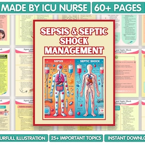 Aide-mémoire sur la septicémie et le choc septique, notes sur les soins infirmiers en soins intensifs, guide de notes d'étude pour les infirmières, feuille de préparation NCLEX, téléchargement numérique instantané PDF imprimable