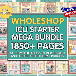 ICU Nursing Note Bundle, ICU Starter Bundle, Nursing Student Study Guide, 1820+ Pages, 29 Products, Digital Download