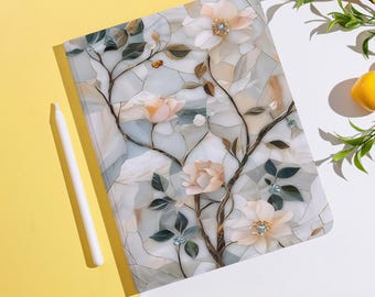 Custodia per iPad con motivo a fiori in vetro e portapenne per il nuovo iPad, iPad Pro 11"/12.9", iPad 10/11, iPad Mini 6/7, iPad Air, regalo per lei