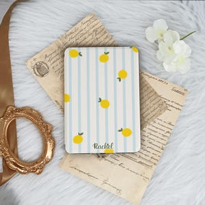 Blue and White Stripes with Lemon With Hand Strap for Kindle 12/11/10, Kindle Paperwhite 12/11/10th Case, Kindle 2025, Kindle 6&#39;&#39;/6.8&#39;&#39;Case