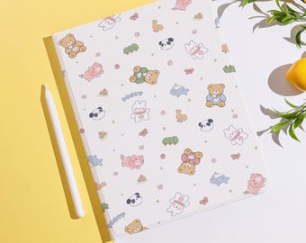 Cute Bears and Bunnies iPad Case with Pencil Holder Cover for New iPad, iPad Pro 11"/12.9", iPad 10/11, iPad Mini 7, iPad Air, Gift for Her