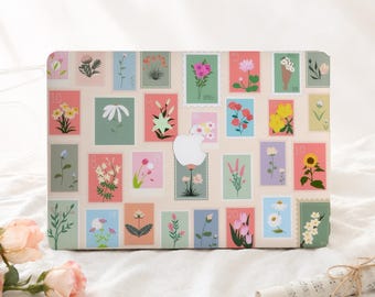 Floral Stamps Pattern Hard Macbook Case Protective Laptop Cover for Mac Pro 16/15/14, Macbook Air 15/13, MacBook Ret 15/13/12, Gift for Her