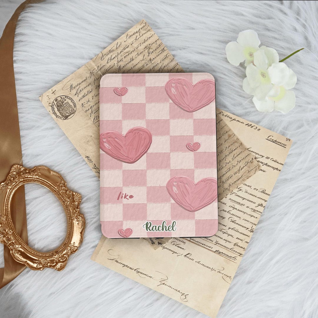 Pink Heart Grid With Hand Strap for Kindle 12/11/10, Kindle Paperwhite ...