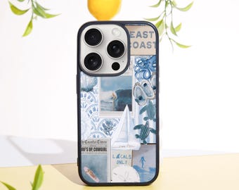 Refreshing Blue Collage Phone Case for iPhone 16 15 14 13 12 11 Pro Max, iPhone 7 8 Plus, iPhone 12 13 Mini, XR XS X 8, XS Max, iPhone Case