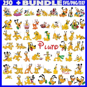 以下が含まれることがあります： ミッキーマウスの犬、プルートが様々なポーズと表情で描かれた、250以上のデジタルカットファイルのセットです。ファイルはSVG、PNG、DXF形式で、クラフトプロジェクトに最適です。