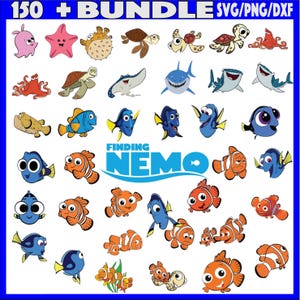 May include: A digital download of 150+ Finding Nemo SVG, PNG, and DXF files. The images include characters like Dory, Marlin, Nemo, Crush, and more. The images are perfect for crafting projects, scrapbooking, and more.